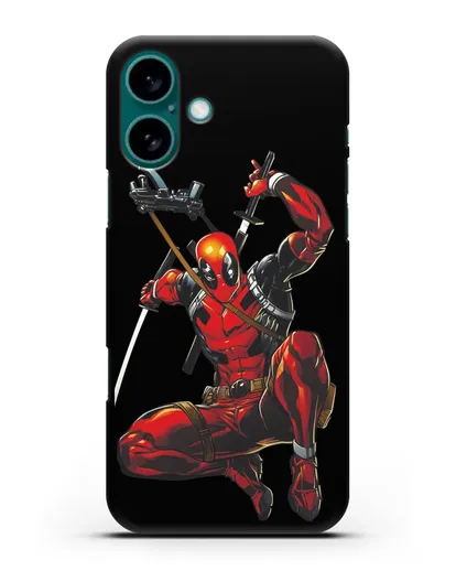 Чехол Дедпул (DeadPool) в атаке силиконовый для iPhone 16 Plus