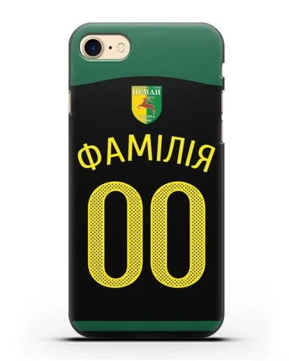 Именной чехол ФК Неман Гродно с фамилией и номером черная форма силиконовый для iPhone 8