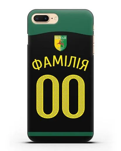 Именной чехол ФК Неман Гродно с фамилией и номером черная форма силиконовый для iPhone 7 Plus