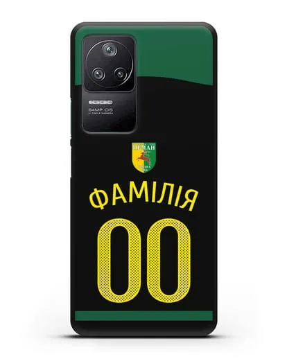 Именной чехол ФК Неман Гродно с фамилией и номером черная форма силиконовый для Xiaomi Poco F4