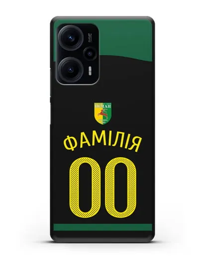 Именной чехол ФК Неман Гродно с фамилией и номером черная форма силиконовый для Xiaomi Poco F5