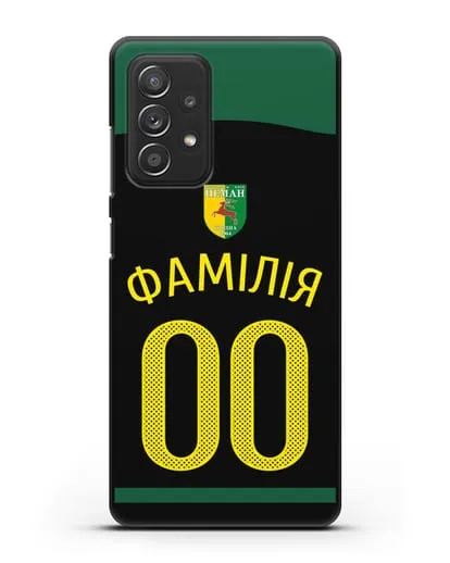 Именной чехол ФК Неман Гродно с фамилией и номером черная форма силиконовый для Samsung Galaxy A53