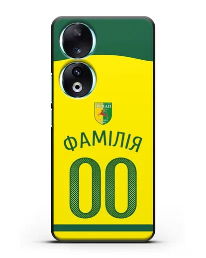 Именной чехол ФК Неман Гродно с фамилией и номером желтая форма силиконовый для Honor 90