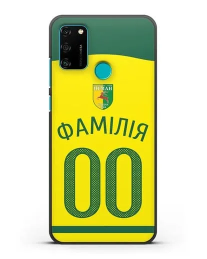 Именной чехол ФК Неман Гродно с фамилией и номером желтая форма силиконовый для Honor 9A