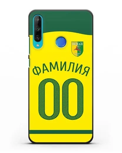 Именной чехол ФК Неман Гродно с фамилией и номером желтая форма силиконовый для Honor 9C