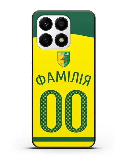 Именной чехол ФК Неман Гродно с фамилией и номером желтая форма силиконовый для Honor X8a