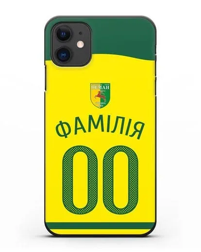Именной чехол ФК Неман Гродно с фамилией и номером желтая форма силиконовый для iPhone 11