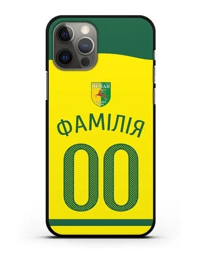 Именной чехол ФК Неман Гродно с фамилией и номером желтая форма силиконовый для iPhone 12 Pro