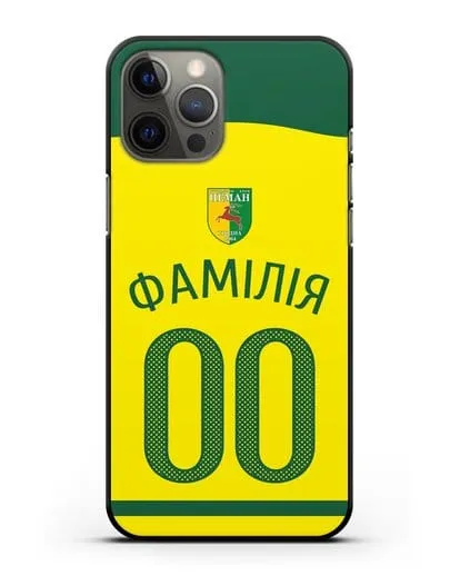 Именной чехол ФК Неман Гродно с фамилией и номером желтая форма силиконовый для iPhone 12 Pro Max