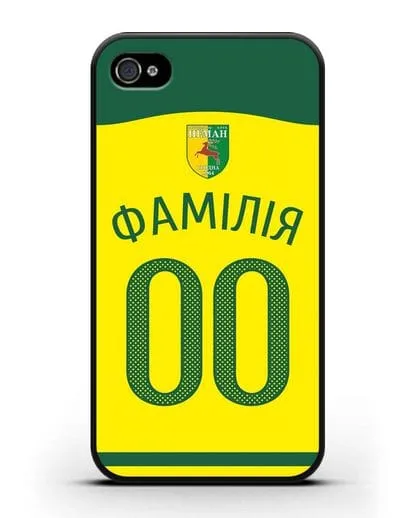 Именной чехол ФК Неман Гродно с фамилией и номером желтая форма силиконовый для iPhone 4/4s