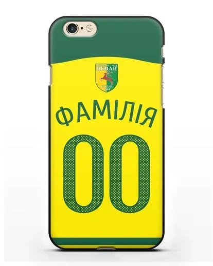 Именной чехол ФК Неман Гродно с фамилией и номером желтая форма силиконовый для iPhone 6