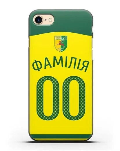 Именной чехол ФК Неман Гродно с фамилией и номером желтая форма силиконовый для iPhone 7