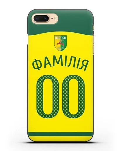 Именной чехол ФК Неман Гродно с фамилией и номером желтая форма силиконовый для iPhone 7 Plus