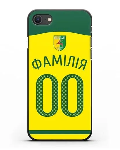 Именной чехол ФК Неман Гродно с фамилией и номером желтая форма силиконовый для iPhone SE 2020