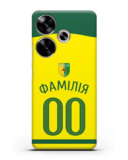 Именной чехол ФК Неман Гродно с фамилией и номером желтая форма силиконовый для Xiaomi Poco F6