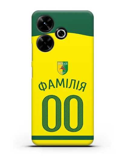 Именной чехол ФК Неман Гродно с фамилией и номером желтая форма силиконовый для Xiaomi Poco M6