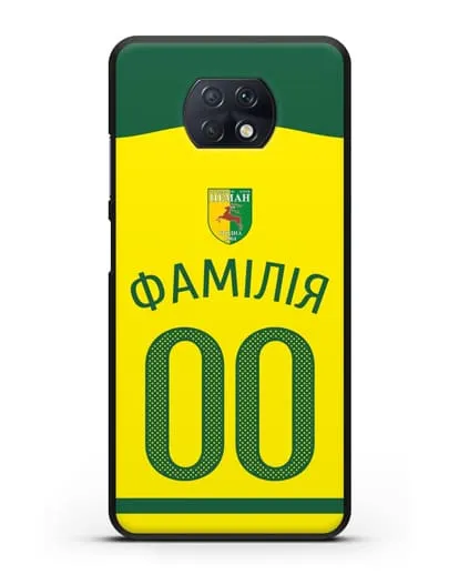 Именной чехол ФК Неман Гродно с фамилией и номером желтая форма силиконовый для Xiaomi Redmi Note 9T