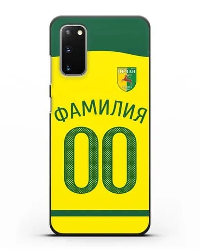 Именной чехол ФК Неман Гродно с фамилией и номером желтая форма силиконовый для Samsung Galaxy S20 [SM-G980F]