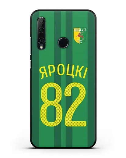 Именной чехол ФК Неман Гродно с фамилией и номером (сезон 2020-2021) домашняя форма силиконовый для Honor 20e