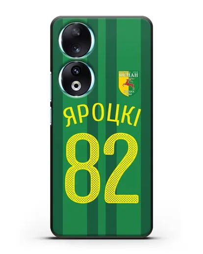 Именной чехол ФК Неман Гродно с фамилией и номером (сезон 2020-2021) домашняя форма силиконовый для Honor 90