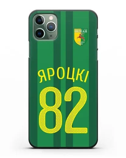 Именной чехол ФК Неман Гродно с фамилией и номером (сезон 2020-2021) домашняя форма силиконовый для iPhone 11 Pro Max