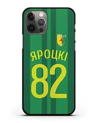 Именной чехол ФК Неман Гродно с фамилией и номером (сезон 2020-2021) домашняя форма силиконовый для iPhone 12 Pro