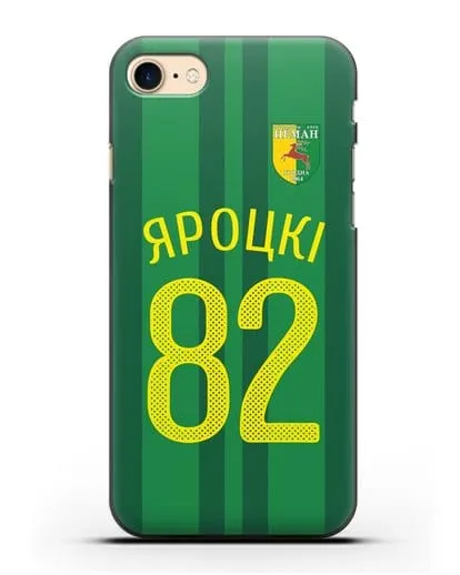 Именной чехол ФК Неман Гродно с фамилией и номером (сезон 2020-2021) домашняя форма силиконовый для iPhone 8