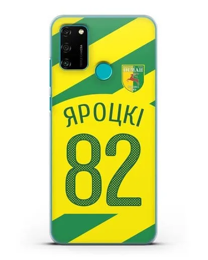 Именной чехол ФК Неман Гродно с фамилией и номером (сезон 2020-2021) гостевая форма силиконовый для Honor 9A