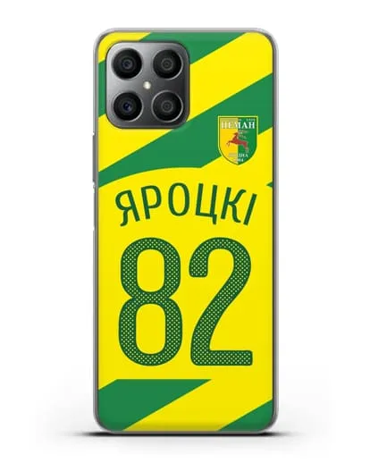 Именной чехол ФК Неман Гродно с фамилией и номером (сезон 2020-2021) гостевая форма силиконовый для Honor X8