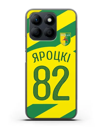 Именной чехол ФК Неман Гродно с фамилией и номером (сезон 2020-2021) гостевая форма силиконовый для Honor X8b