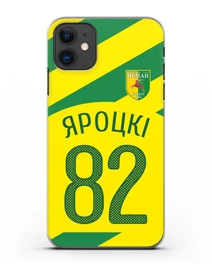 Именной чехол ФК Неман Гродно с фамилией и номером (сезон 2020-2021) гостевая форма силиконовый для iPhone 11