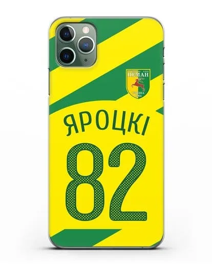 Именной чехол ФК Неман Гродно с фамилией и номером (сезон 2020-2021) гостевая форма силиконовый для iPhone 11 Pro Max