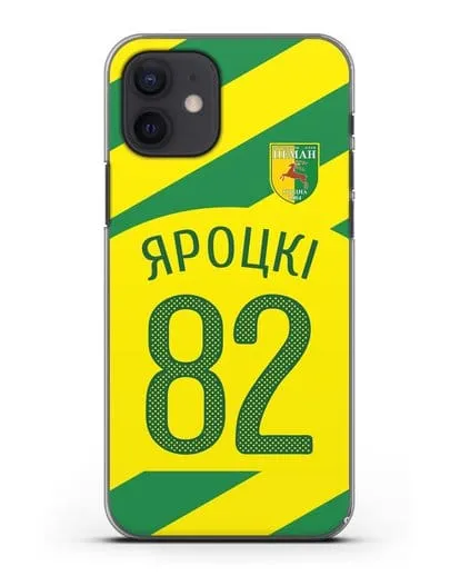 Именной чехол ФК Неман Гродно с фамилией и номером (сезон 2020-2021) гостевая форма силиконовый для iPhone 12