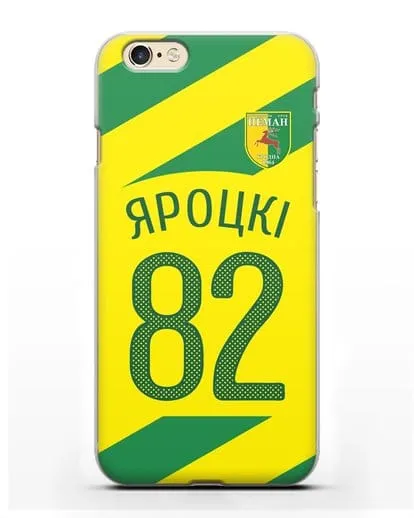 Именной чехол ФК Неман Гродно с фамилией и номером (сезон 2020-2021) гостевая форма силиконовый для iPhone 6