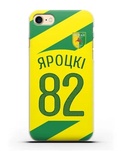 Именной чехол ФК Неман Гродно с фамилией и номером (сезон 2020-2021) гостевая форма силиконовый для iPhone 8