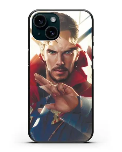 Чехол Доктор Стрэндж (Doctor Strange) в разбитом стекле силиконовый для iPhone 15