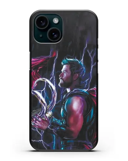 Чехол Тор (Thor) со шлемом Локи силиконовый для iPhone 15