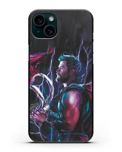 Чехол Тор (Thor) со шлемом Локи силиконовый для iPhone 15 Plus