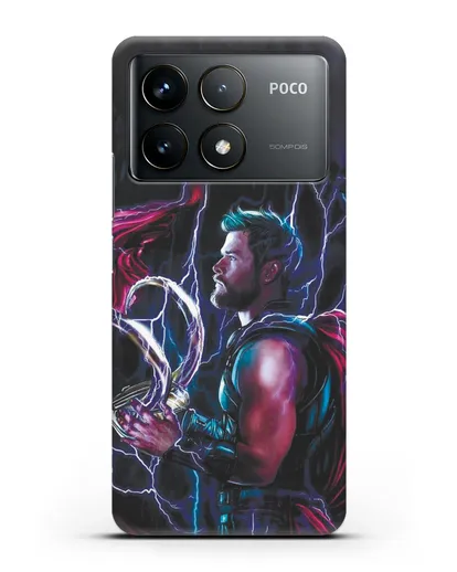 Чехол Тор (Thor) со шлемом Локи силиконовый для Xiaomi Poco F6 Pro
