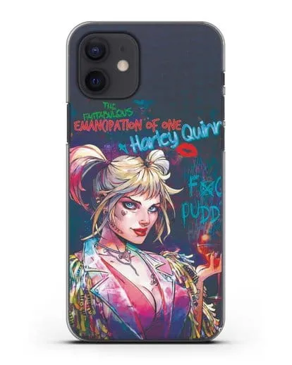 Чехол Харли Квинн (Harley Quinn) с коктейлем силиконовый для iPhone 12