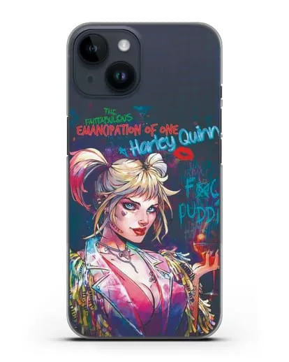 Чехол Харли Квинн (Harley Quinn) с коктейлем силиконовый для iPhone 14