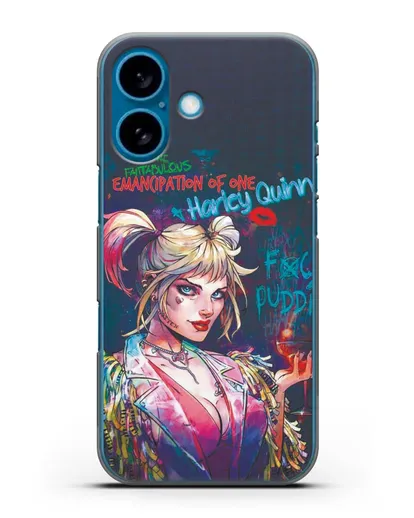 Чехол Харли Квинн (Harley Quinn) с коктейлем силиконовый для iPhone 16