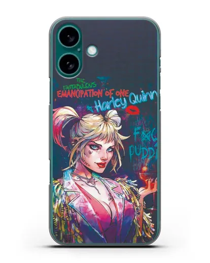 Чехол Харли Квинн (Harley Quinn) с коктейлем силиконовый для iPhone 16 Plus