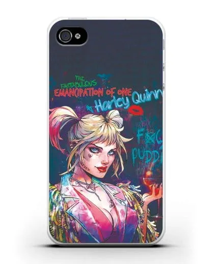 Чехол Харли Квинн (Harley Quinn) с коктейлем силиконовый для iPhone 4/4s