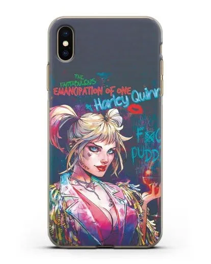 Чехол Харли Квинн (Harley Quinn) с коктейлем силиконовый для iPhone XS Max
