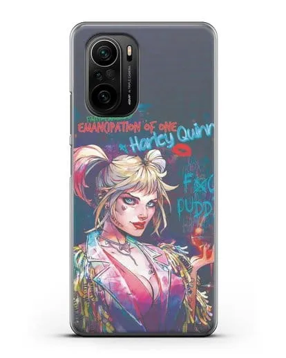 Чехол Харли Квинн (Harley Quinn) с коктейлем силиконовый для Xiaomi Poco F3
