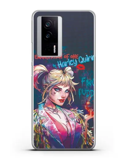 Чехол Харли Квинн (Harley Quinn) с коктейлем силиконовый для Xiaomi Poco F5 Pro