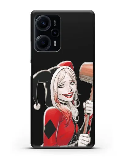 Чехол Харли Квинн (Harley Quinn) в костюме и с молотком силиконовый для Xiaomi Poco F5