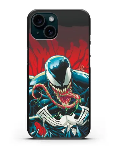 Чехол Злобный Веном (Venom) с языком силиконовый для iPhone 15