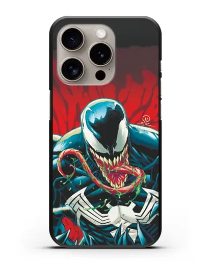 Чехол Злобный Веном (Venom) с языком силиконовый для iPhone 15 Pro
